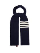 Matchesfashion.com Thom Browne - Stripe Detail Ribbed Knit Cashmere Scarf - Mens - Navy