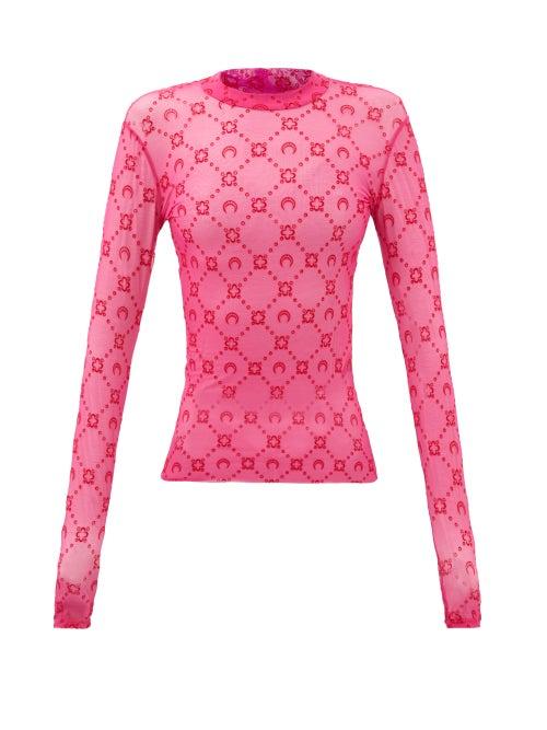 Marine Serre - Crescent Moon-flocked Recycled-fibre Top - Womens - Pink