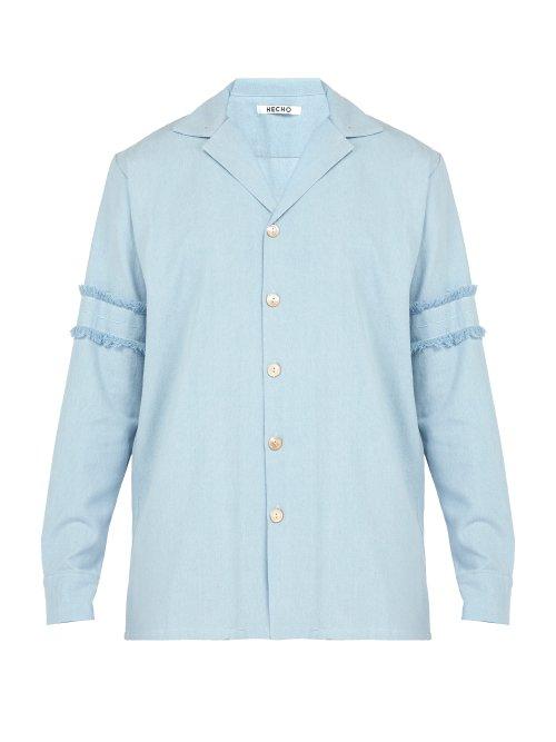 Matchesfashion.com Hecho - Denim Fringed Button Down Shirt - Mens - Blue