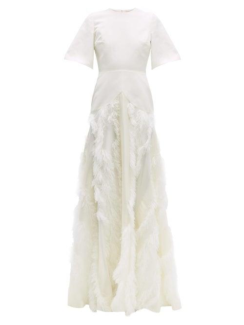 Matchesfashion.com Roksanda - Chandra Feather Skirt Silk Faille Gown - Womens - Ivory
