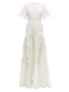 Matchesfashion.com Roksanda - Chandra Feather Skirt Silk Faille Gown - Womens - Ivory
