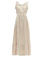 Matchesfashion.com Wiggy Kit - Scallop Edged Striped Linen Dress - Womens - Pink Stripe