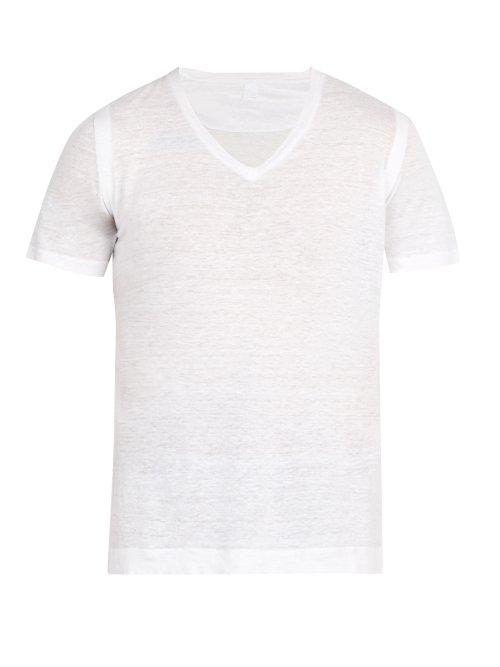 Matchesfashion.com 120% Lino - V Neck Linen Jersey T Shirt - Mens - White