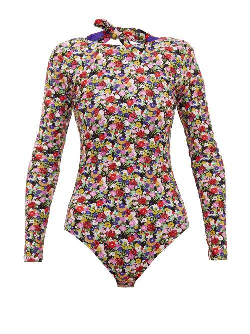 Matchesfashion.com La Doublej - Long-sleeved Floral-print Surf Swimsuit - Womens - Multi