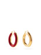 Matchesfashion.com Jil Sander - Eclipse Leather-insert Hoop Earrings - Womens - Red Gold