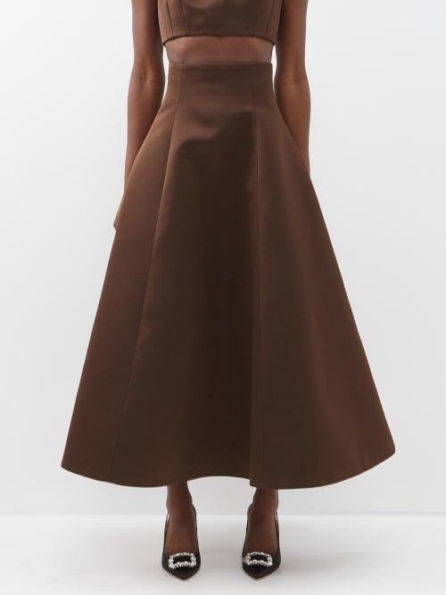 Emilia Wickstead - Zena Flared High-rise Satin Skirt - Womens - Brown