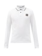 Matchesfashion.com Stone Island - Logo-patch Cotton-blend Long-sleeve Polo Shirt - Mens - White