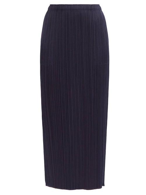 Matchesfashion.com Pleats Please Issey Miyake - Technical-pleated Longline Skirt - Womens - Navy