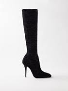 Saint Laurent - Talia 110 Crushed-velvet Knee-high Boots - Womens - Black