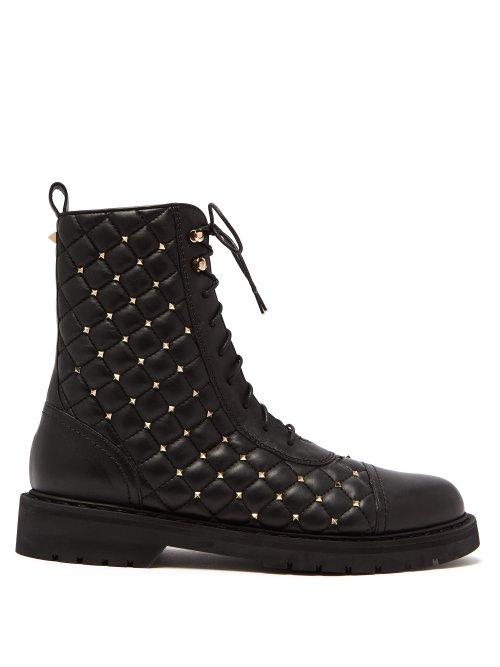 Matchesfashion.com Valentino - Rockstud Spike Quilted Leather Ankle Boots - Womens - Black