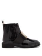 Matchesfashion.com Roger Vivier - Viv Rangers Crystal-buckle Patent-leather Boots - Womens - Black