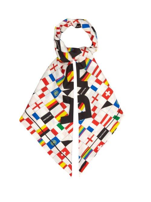 Matchesfashion.com Balenciaga - Flag And Logo Jacquard Silk Scarf - Womens - Multi