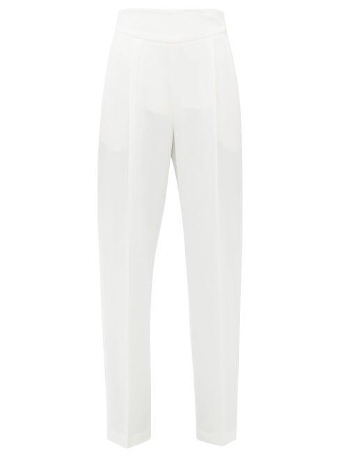 Matchesfashion.com Msgm - High Rise Basque Waist Pleated Crpe Trousers - Womens - White