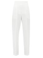 Matchesfashion.com Msgm - High Rise Basque Waist Pleated Crpe Trousers - Womens - White