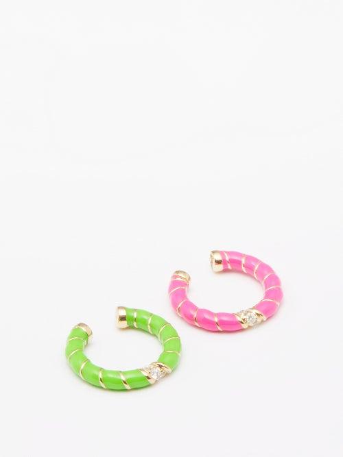 Yvonne Lon - Set Of Two Diamond, Enamel & 9kt Gold Ear Cuffs - Womens - Multi
