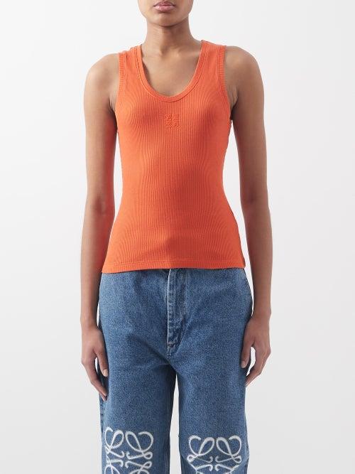 Loewe - Anagram-embroidered Cotton-blend Jersey Tank Top - Womens - Orange