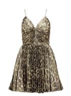 Matchesfashion.com Saint Laurent - Pleated Leopard Print Silk Blend Lam Mini Dress - Womens - Leopard