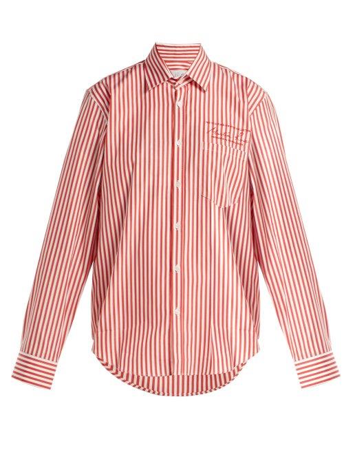 Matchesfashion.com Martine Rose - Logo Embroidered Striped Cotton Shirt - Womens - Red Stripe