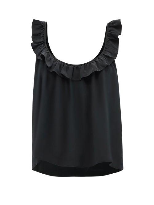 Loup Charmant - Tula Ruffled Silk-crepe Tank Top - Womens - Black