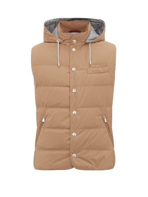 Matchesfashion.com Brunello Cucinelli - Drawstring-hood Down-filled Gilet - Mens - Beige