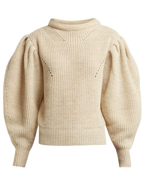 Matchesfashion.com Isabel Marant - Brettany Puff Sleeve Wool Sweater - Womens - Ivory