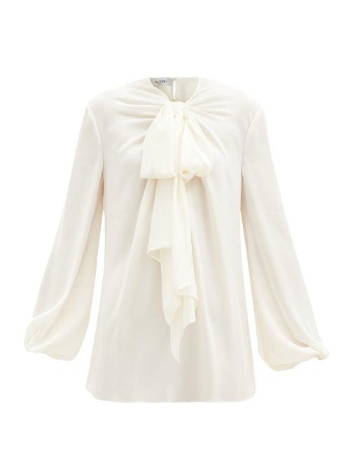 Matchesfashion.com Valentino - Pussybow-neck Silk-georgette Blouse - Womens - Ivory
