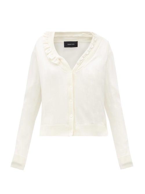 Matchesfashion.com Simone Rocha - Faux Pearl And Crystal Wool-blend Cardigan - Womens - Cream