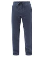 120 Lino 120% Lino - Drawstring-waist Linen-hopsack Trousers - Mens - Navy