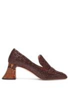 Matchesfashion.com Rochas - Pascal Glitter Embellished Block Heel Pumps - Womens - Burgundy