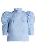 Matchesfashion.com Chlo - Puffed Sleeve Cotton Poplin Blouse - Womens - Light Blue