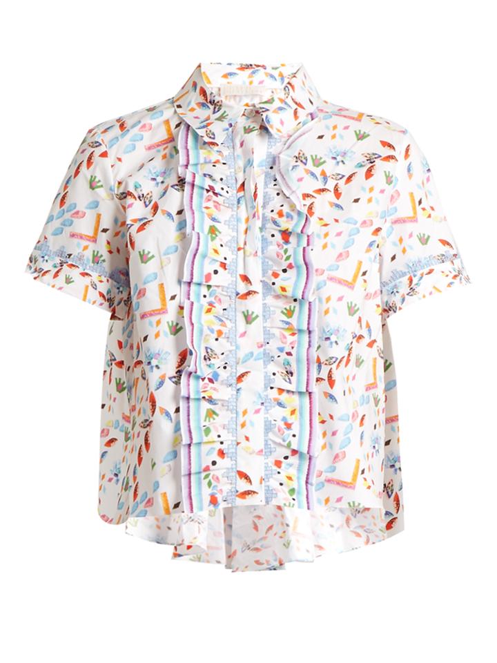 Peter Pilotto Abstract-print Ruffle-trimmed Shirt