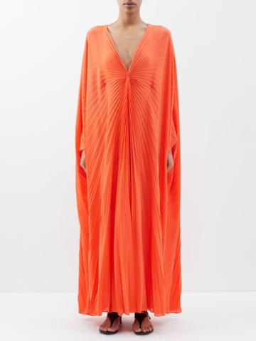 Valentino - V-neck Pliss Silk Gown - Womens - Orange