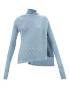 Marques'almeida - Asymmetric Draped Ribbed Merino-wool Sweater - Womens - Blue