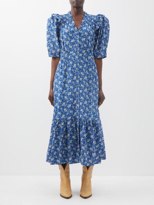 Sea - Josefine Floral-print Silk Dress - Womens - Blue Print