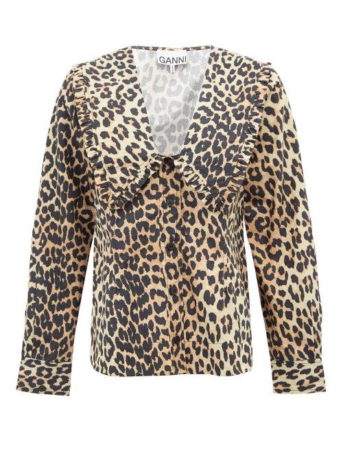 Matchesfashion.com Ganni - Ruffled-collar Leopard-print Poplin Blouse - Womens - Leopard
