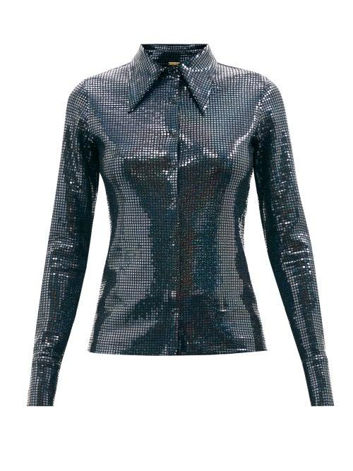 Dodo Bar Or - Ollie Spearpoint-collar Sequinned-jersey Shirt - Womens - Black