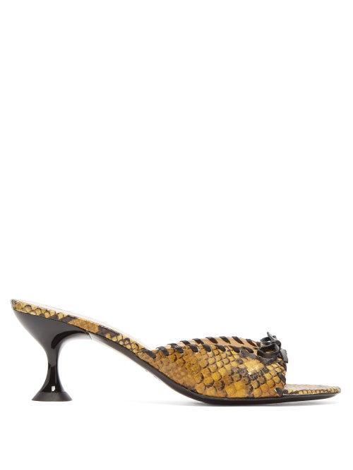 Matchesfashion.com Staud - Leonardo Snake Effect Leather Mules - Womens - Yellow Multi