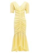 Matchesfashion.com Staud - Panier Ruched Gingham Seersucker Midi Dress - Womens - Yellow