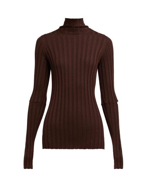 Matchesfashion.com Helmut Lang - High Neck Ribbed Knit Wool Sweater - Womens - Brown
