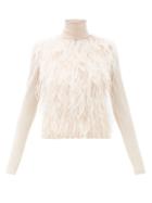 Matchesfashion.com Giambattista Valli - Feather Trim Roll Neck Cashmere Blend Sweater - Womens - Light Pink