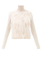 Matchesfashion.com Giambattista Valli - Feather Trim Roll Neck Cashmere Blend Sweater - Womens - Light Pink