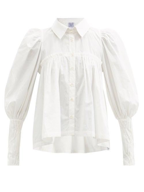 Matchesfashion.com Thierry Colson - Wallis Gigot-sleeve Cotton Blouse - Womens - White