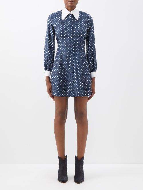 Bella Freud - Polka-dot Silk-twill Mini Dress - Womens - Navy