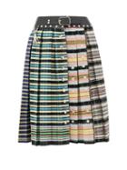 Matchesfashion.com Chopova Lowena - Leather Waistband Pleated-wool Skirt - Womens - Multi