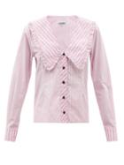 Ganni - Chelsea-collar Striped-poplin Shirt - Womens - Pink Multi