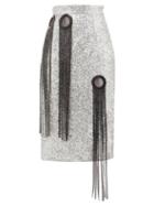 Matchesfashion.com Germanier - Chainmail-tassel Sequinned Pencil Skirt - Womens - Silver
