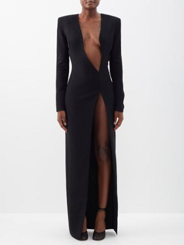 Monot - Asymmetric Plunge-neck Side-slit Crepe Dress - Womens - Black