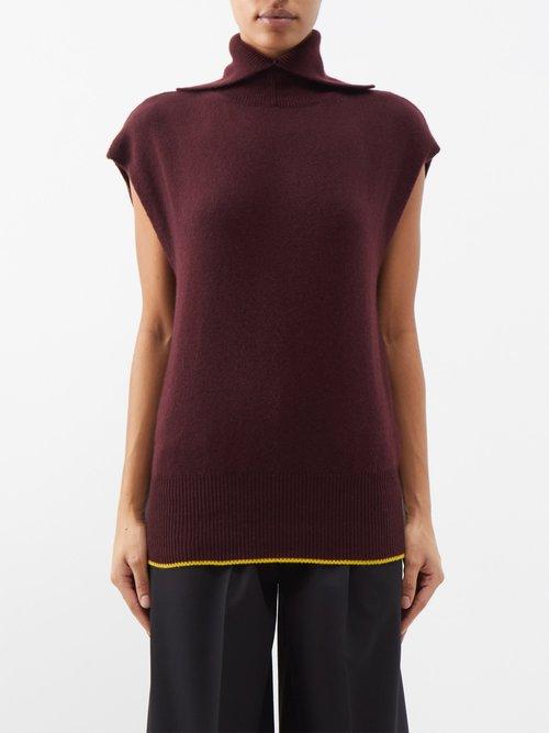 Victoria Beckham - Sleeveless Cashmere-blend Roll-neck Top - Womens - Burgundy