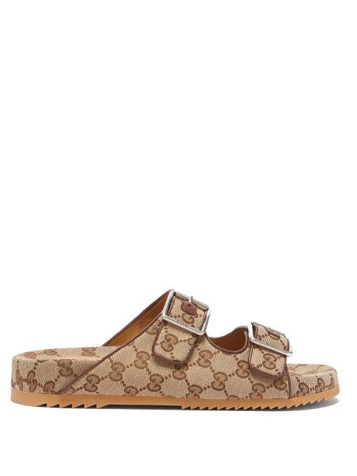 Gucci - Gg-supreme Canvas Slides - Mens - Brown Multi
