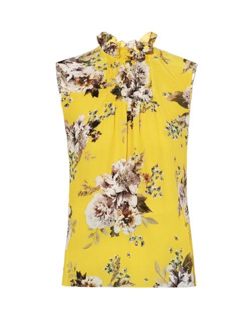 Matchesfashion.com Erdem - Ralph Carnation-print Crepe De Chine Blouse - Womens - Yellow Print